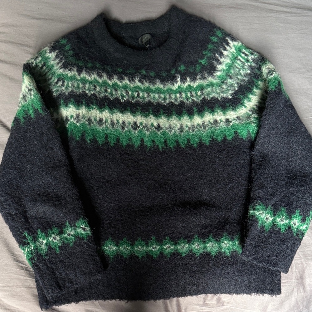 J. Crew alpaca Black and Green Crewneck Sweater